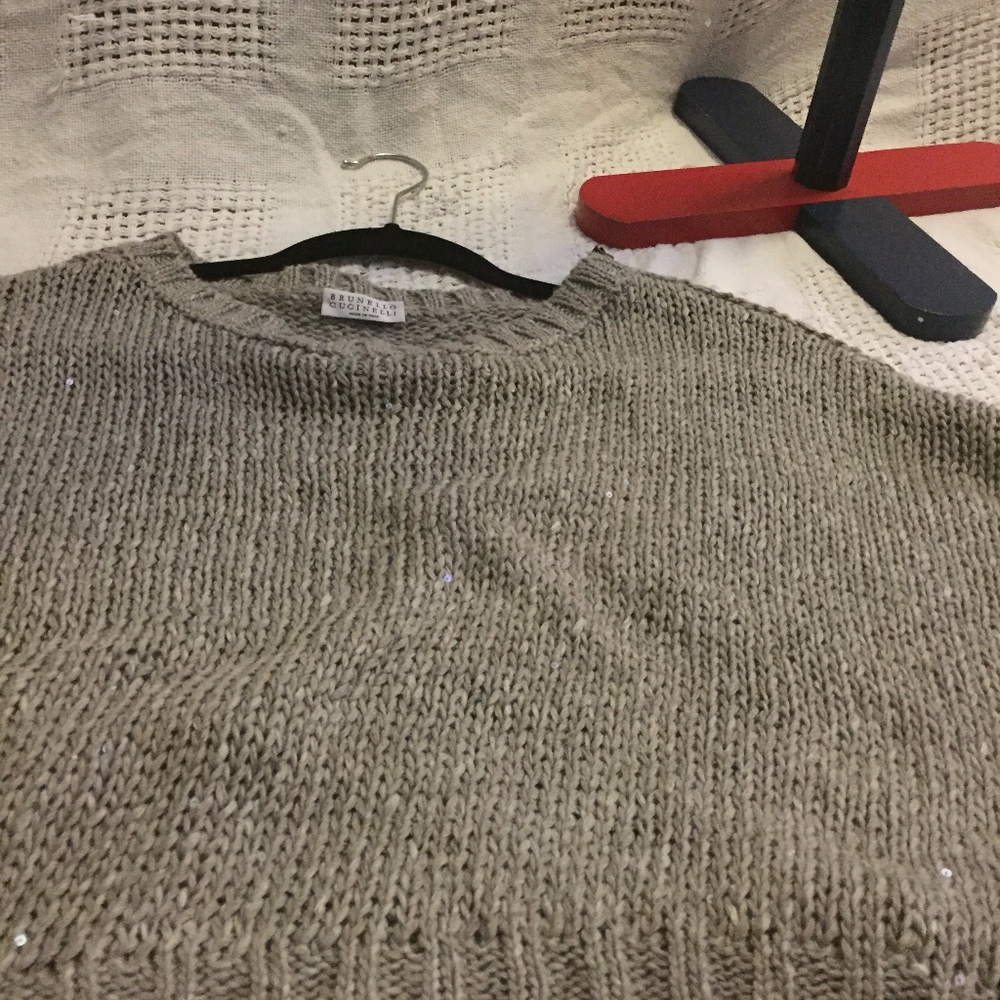 Brunello Cucinelli Sequin Asymm Silk Crop Sweater - Picture 4 of 7
